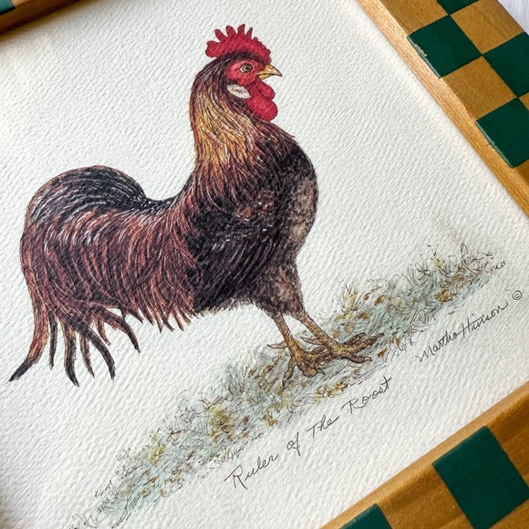 Vintage Lithographs Pecking Order/Ruler of the Roost Chicken Rooster Frame Farm - Picture 3 of 6